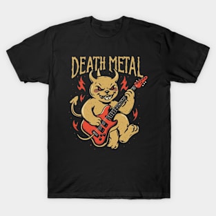 Death Metal Satanic Baphomet Cat playing guitar T-Shirt